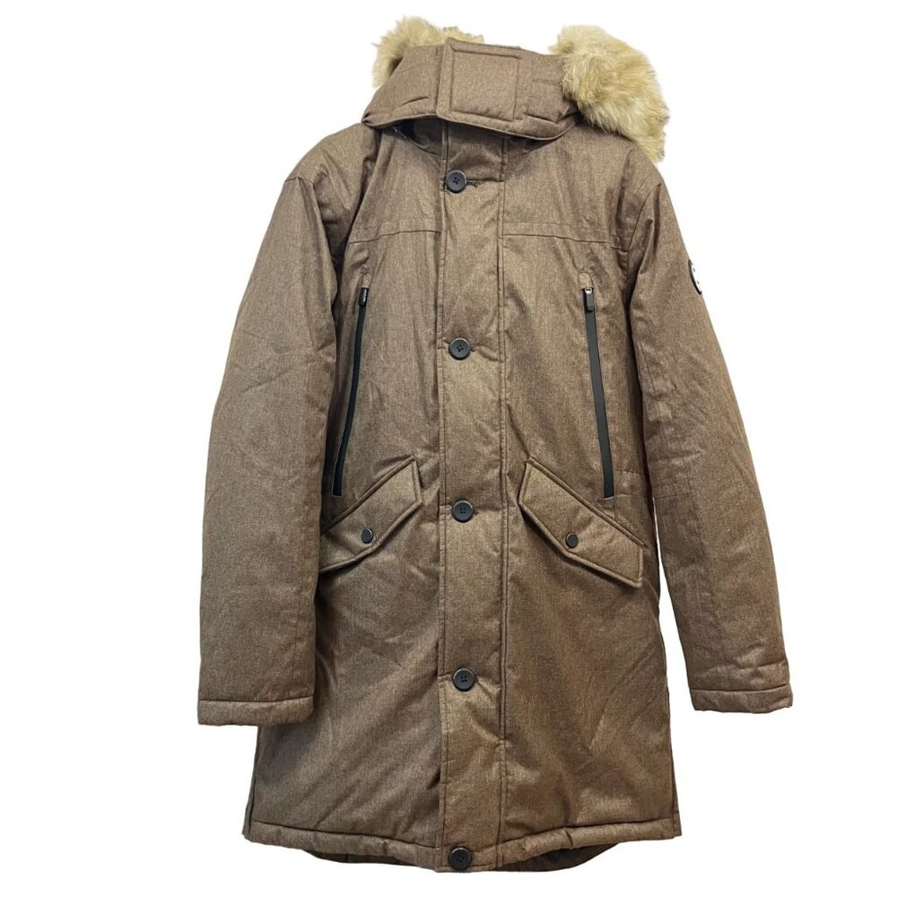 NEW Michael Kors Men's Melange Heavy Parka Removable Faux Fur Trim Hood - LARGE